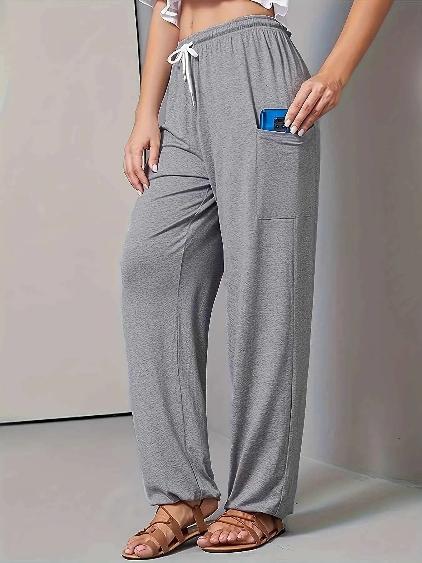 Drawstring Wide Leg Pants with Pockets