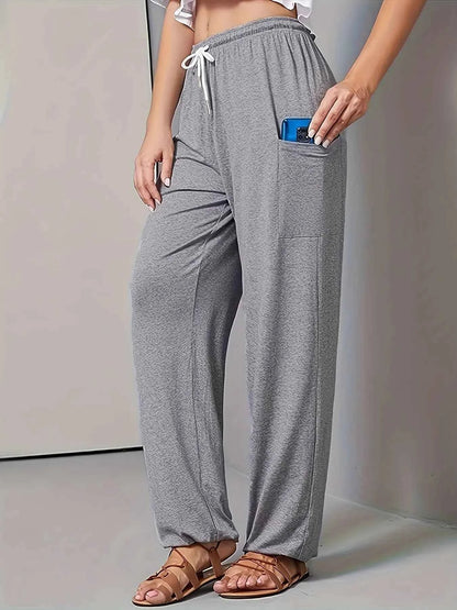 Drawstring Wide Leg Pants with Pockets