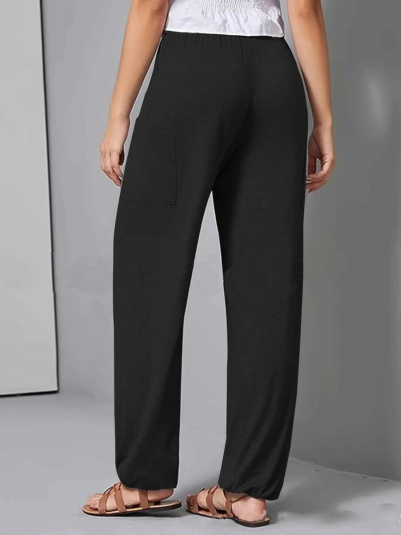 Drawstring Wide Leg Pants with Pockets