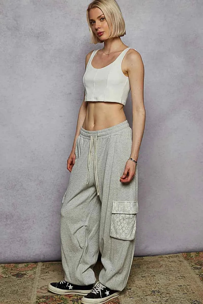POL Drawstring Lace Cargo Pocketed Joggers