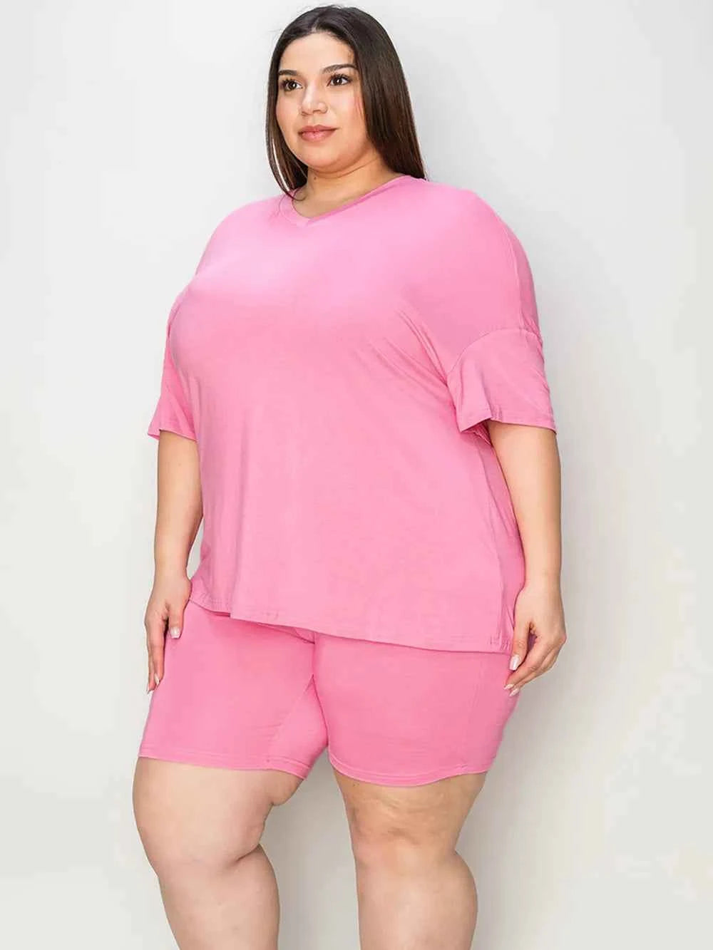 Basic Bae Full Size V-Neck Drop Shoulder T-Shirt and Shorts Set