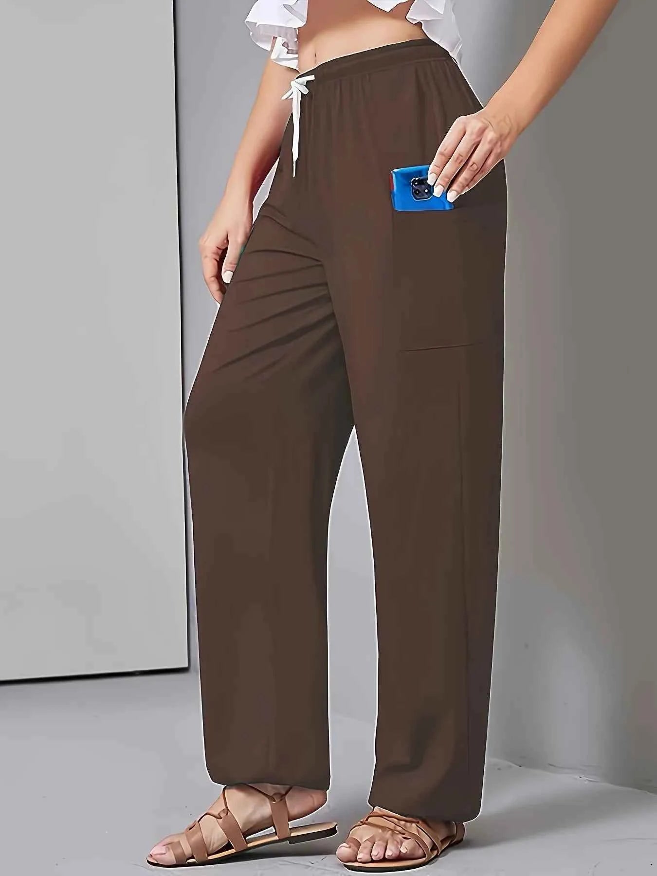 Drawstring Wide Leg Pants with Pockets