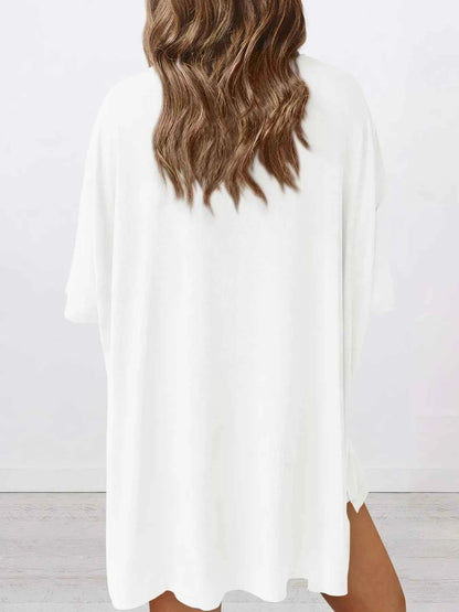 Full Size Oversized Slit Round Neck Top and Shorts Lounge Set Plus Size