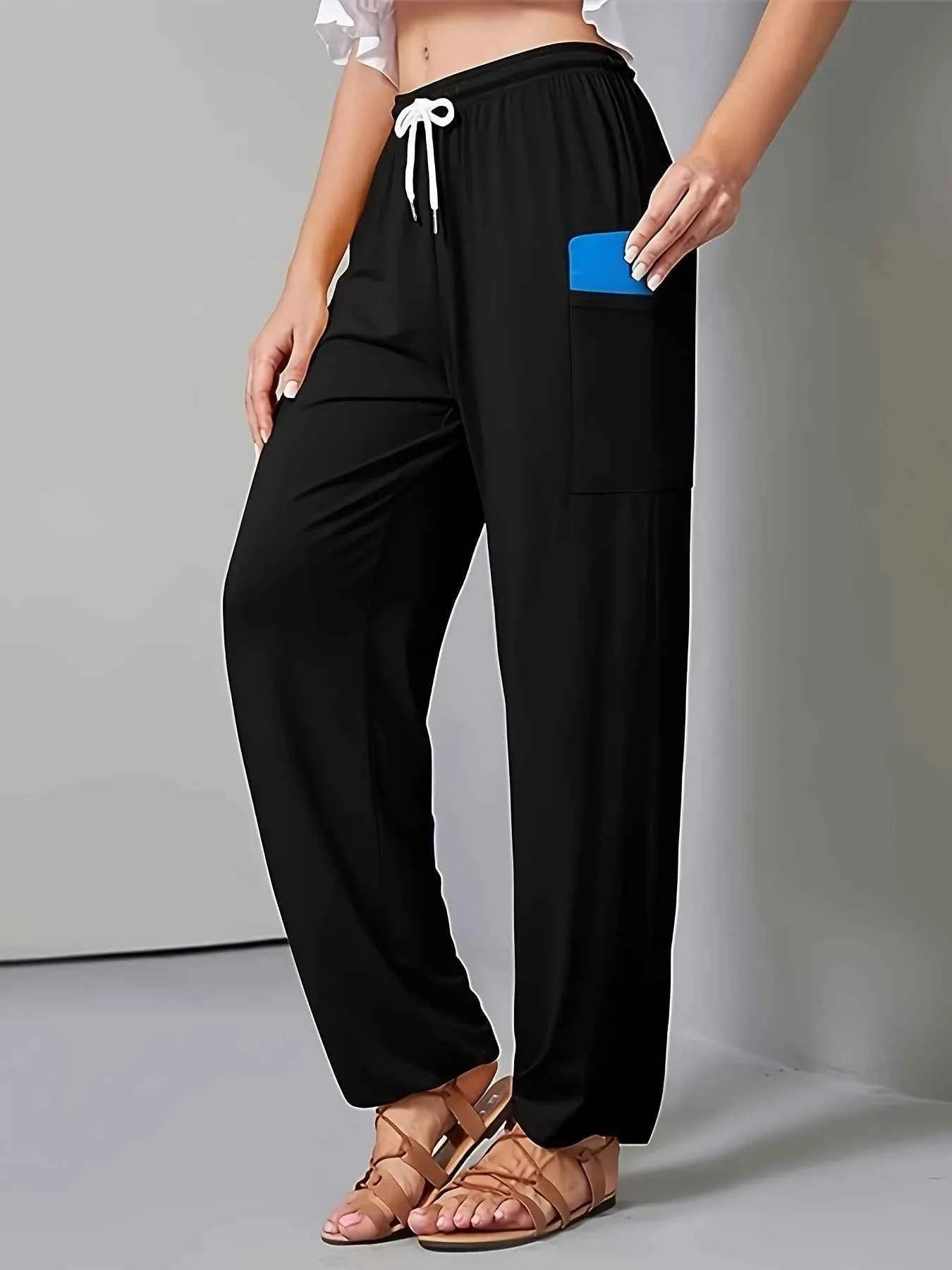 Drawstring Wide Leg Pants with Pockets